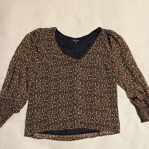 Madewell Black and Brown Floral Blouse